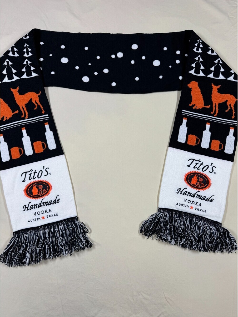 Tito's Handmade Vodka Unisex Knit Winter Scarf Fringe 76" x 8" Embroidered Logo